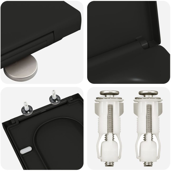 Snabbfrisättning Toalettlock med Mjukt Stäng Duroplast Svart vidaXL 35 x 44.8 x 3.6 cm – bild 8