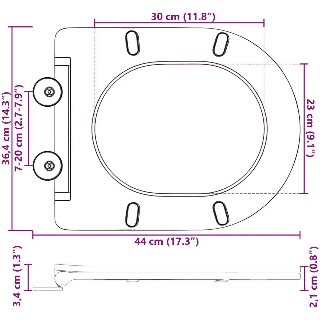 Snabbkoppling Toalettsits med Soft Close i Duroplast, Grå vidaXL 44 x 36 x 3.4 cm – bild 12