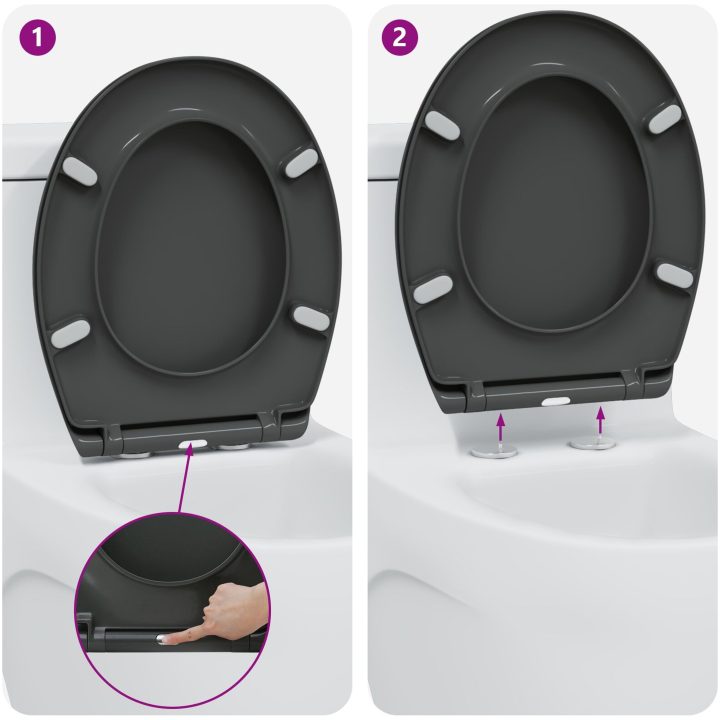 Snabbkoppling Toalettstol med Mjuk Stängning Duroplast Antracit vidaXL 37 x 45 x 4 cm – bild 11