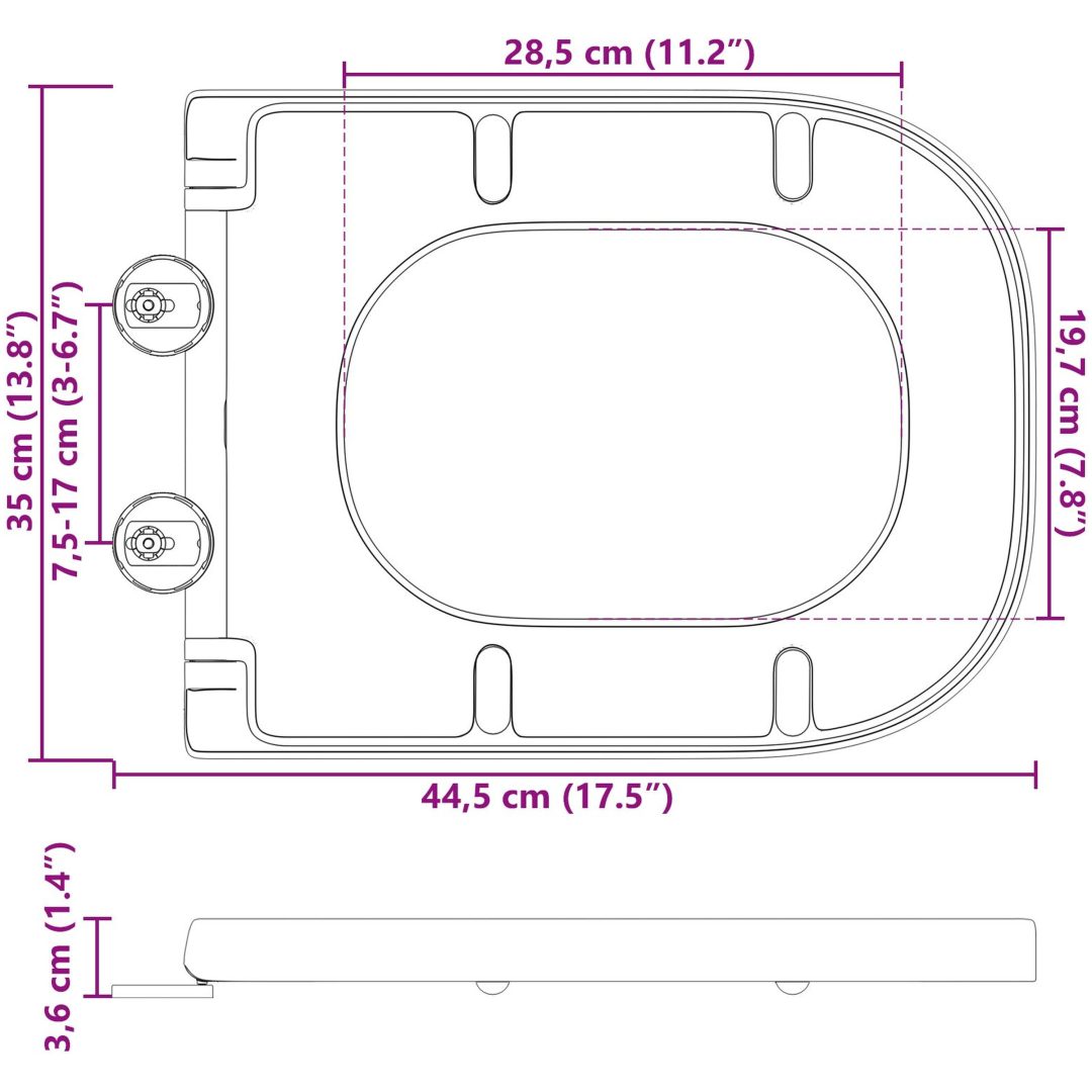 Snabbkopplings-toalettsits med tyst stängning Duroplast Grå vidaXL 35 x 44,8 x 3,6 cm – bild 12