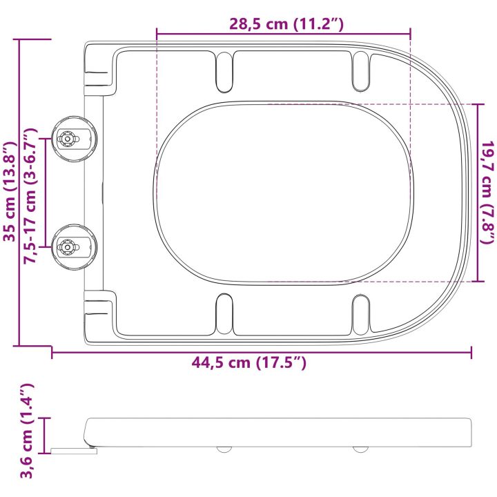 Snabbkopplings-toalettsits med tyst stängning Duroplast Grå vidaXL 35 x 44,8 x 3,6 cm – bild 12