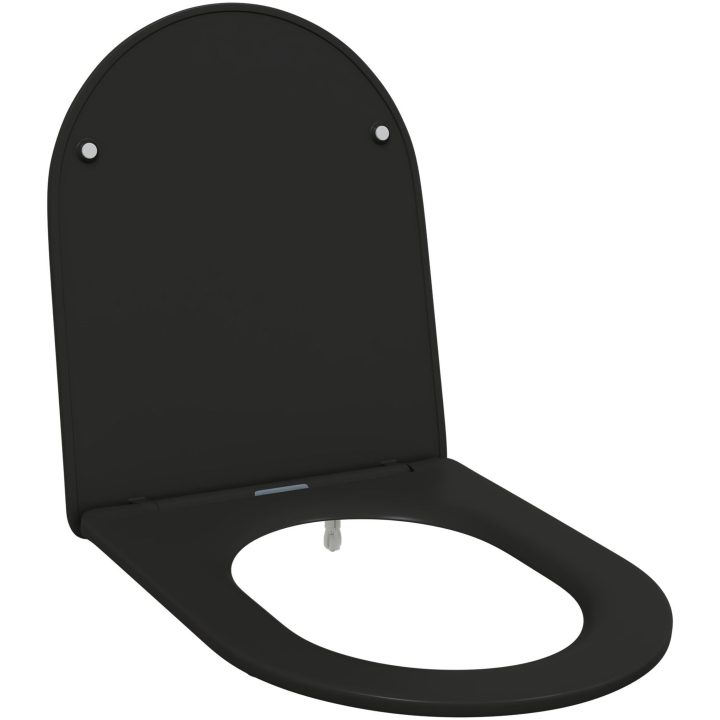 Snabbkopplings Toalettstol med Mjukstängning - Duroplast, Svart vidaXL 44 x 36 x 3.4 cm – bild 2