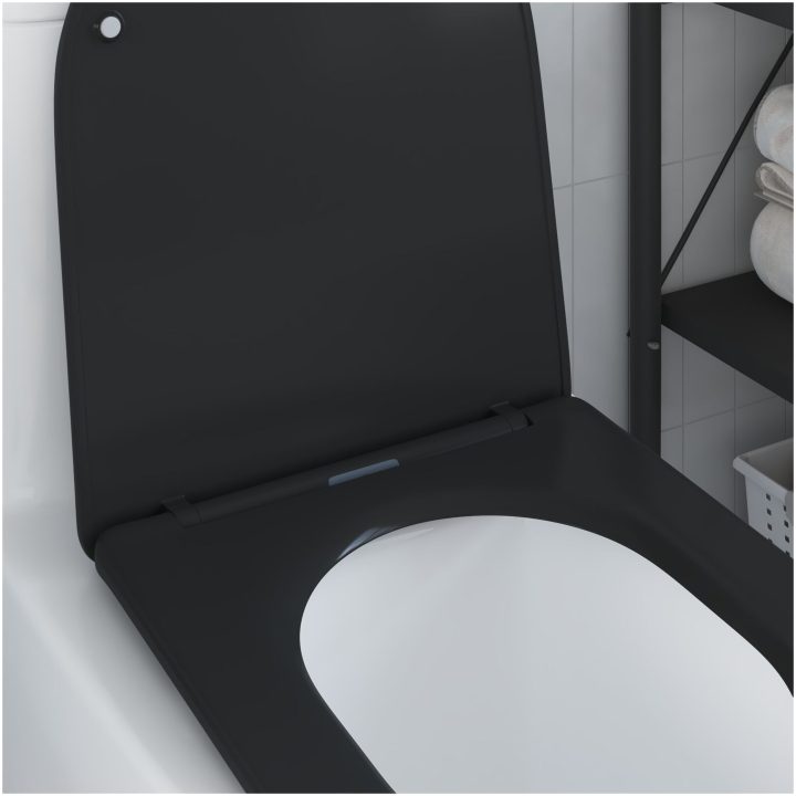 Snabbkopplings Toalettstol med Mjukstängning - Duroplast, Svart vidaXL 44 x 36 x 3.4 cm – bild 4