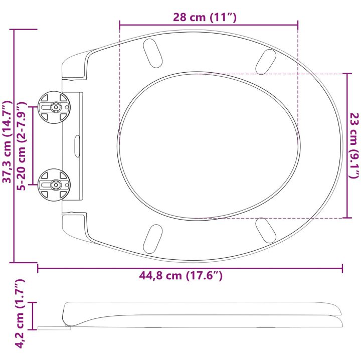 Snabblossande Toalettsits med Mjuk Stängning Duroplast Grå vidaXL 37 x 45 x 4 cm – bild 12