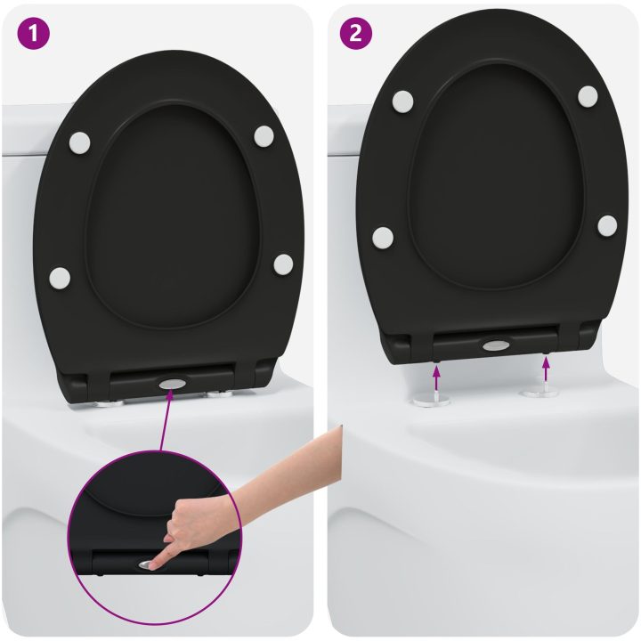 Snabbspärr Toalettlock med Mjuk Stängning Duroplast Svart vidaXL 45,5 x 37,5 x 3,8 cm – bild 11
