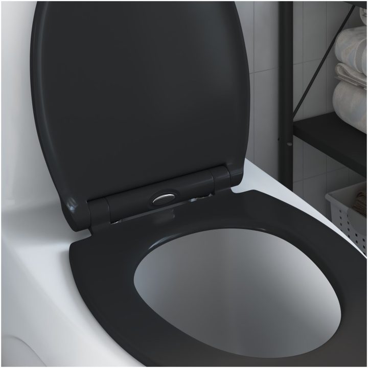 Snabbspärr Toalettlock med Mjuk Stängning Duroplast Svart vidaXL 45,5 x 37,5 x 3,8 cm – bild 4