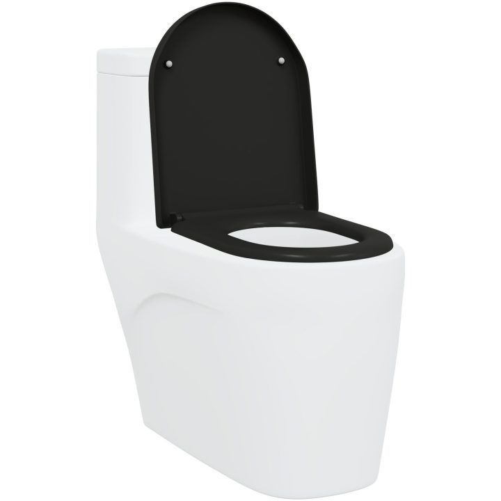Snabbt Frigörande Toalettsits med Mjukt Stängande Duroplast Svart vidaXL 46 x 36 x 4.3 cm – bild 3