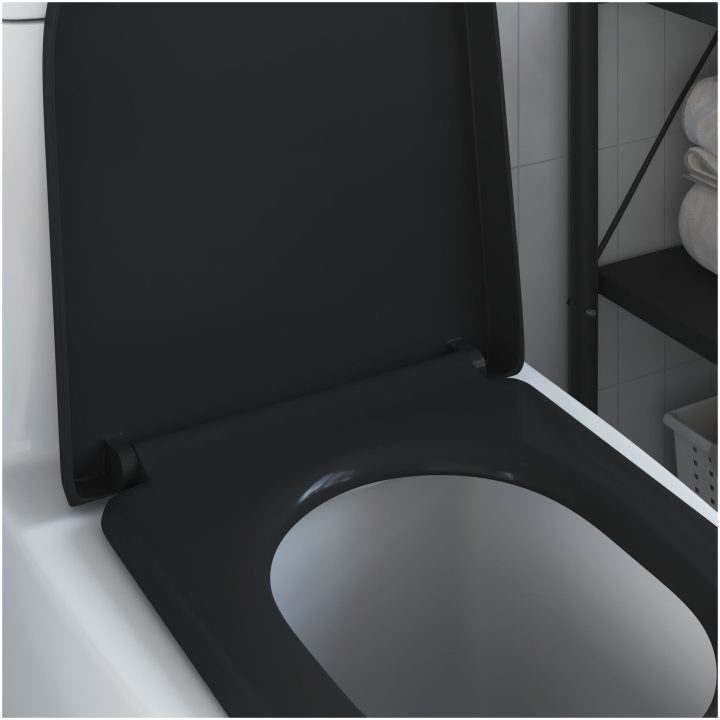 Snabbt Frigörande Toalettsits med Mjukt Stängande Duroplast Svart vidaXL 46 x 36 x 4.3 cm – bild 4