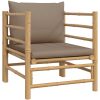 Soffa för trädgården med taupe dynor bambu vidaXL – miniatyr 2