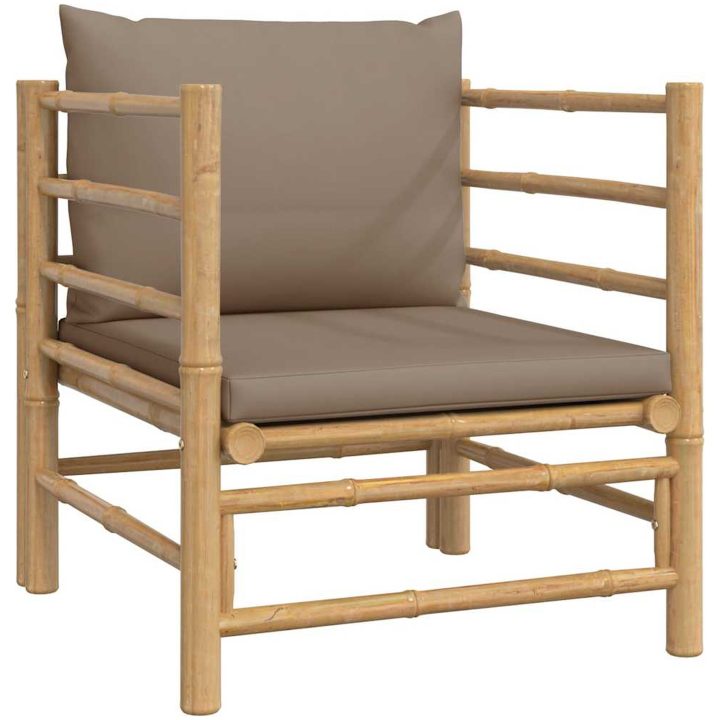 Soffa för trädgården med taupe dynor bambu vidaXL – bild 2