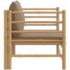 Soffa för trädgården med taupe dynor bambu vidaXL – miniatyr 4