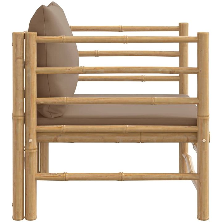 Soffa för trädgården med taupe dynor bambu vidaXL – bild 4