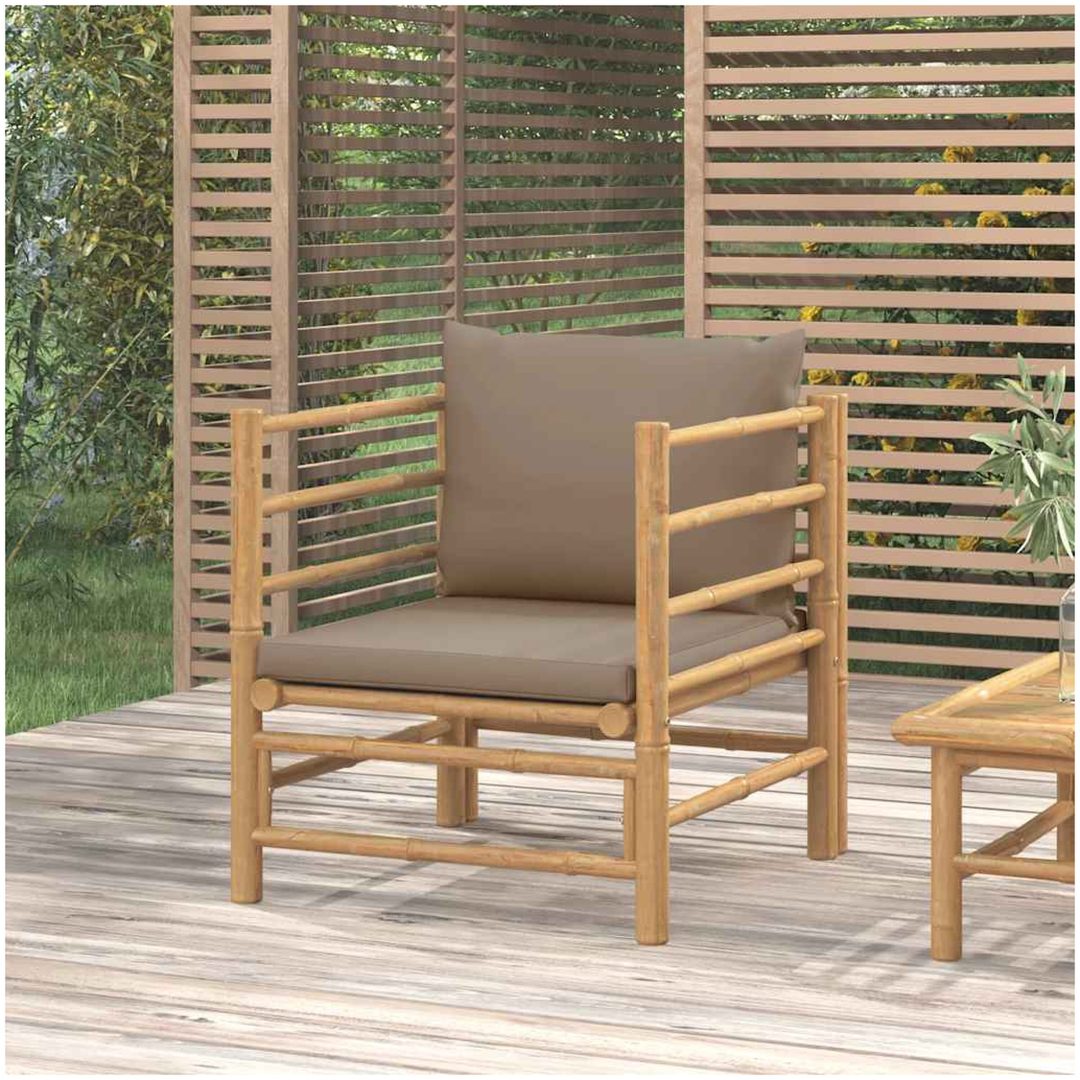 Soffa för trädgården med taupe dynor bambu vidaXL