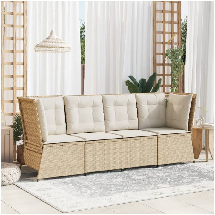 Soffa hörnsektion för trädgården med dynor beige konstrotting vidaXL – bild 3