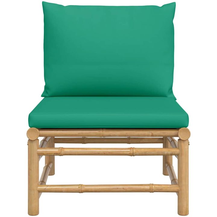 Soffa mittdel för trädgården med grön dyna bambu vidaXL – bild 3