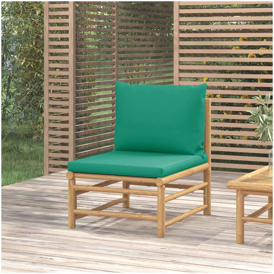 Soffa mittdel för trädgården med grön dyna bambu vidaXL