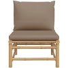 Soffa mittdel för trädgården med taupe dynor bambu vidaXL – miniatyr 3