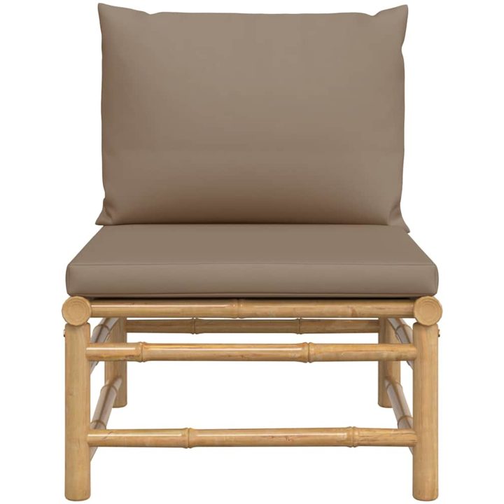 Soffa mittdel för trädgården med taupe dynor bambu vidaXL – bild 3