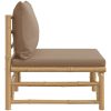 Soffa mittdel för trädgården med taupe dynor bambu vidaXL – miniatyr 4