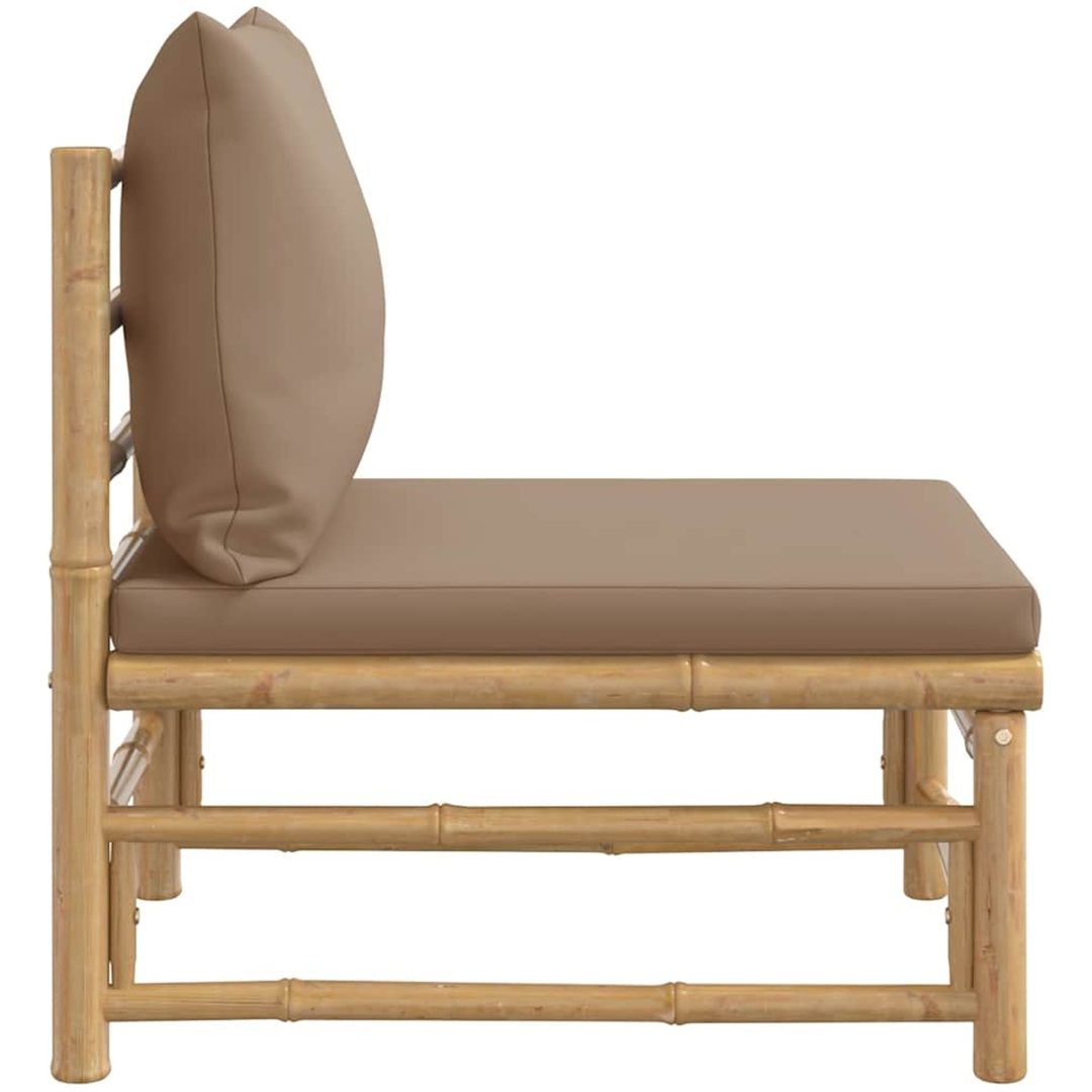 Soffa mittdel för trädgården med taupe dynor bambu vidaXL – bild 4