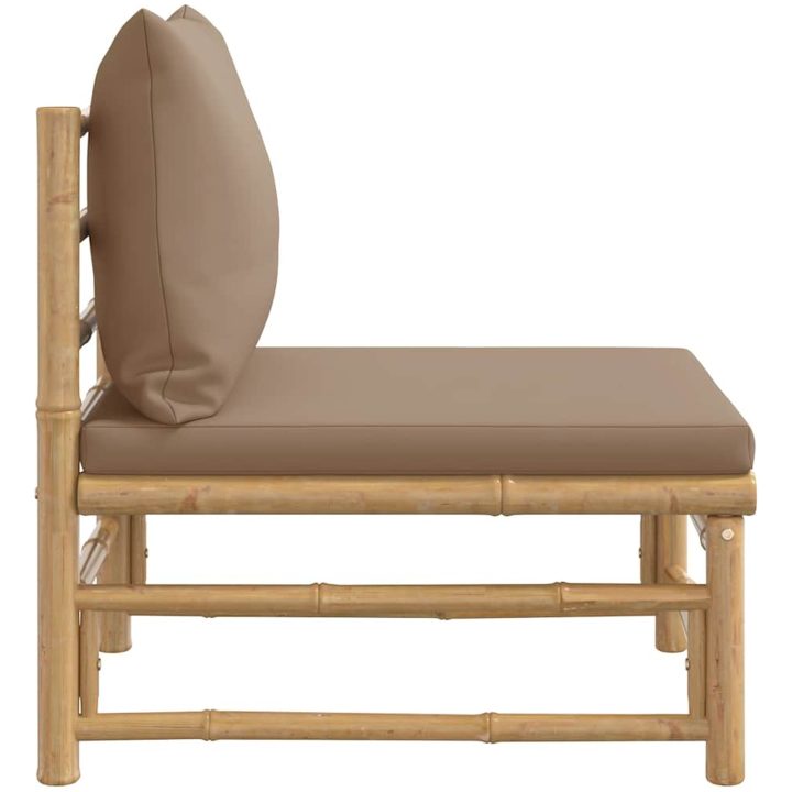Soffa mittdel för trädgården med taupe dynor bambu vidaXL – bild 4