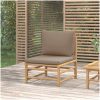 Soffa mittdel för trädgården med taupe dynor bambu vidaXL – miniatyr 1