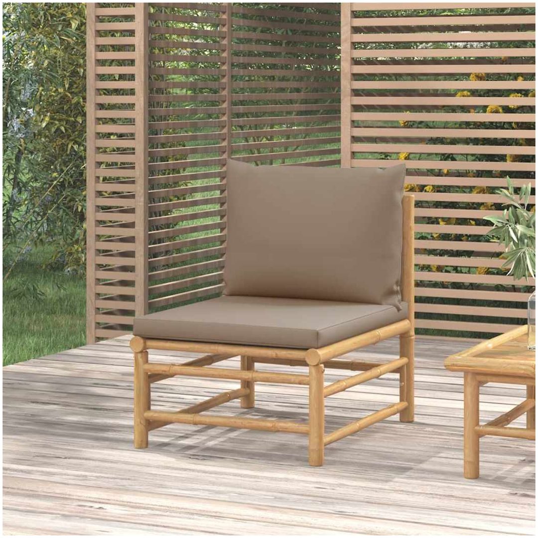 Soffa mittdel för trädgården med taupe dynor bambu vidaXL