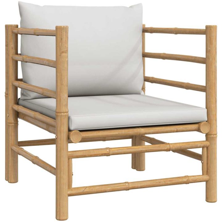 Soffa mittdel med ljusgråa dynor bambu vidaXL – bild 2