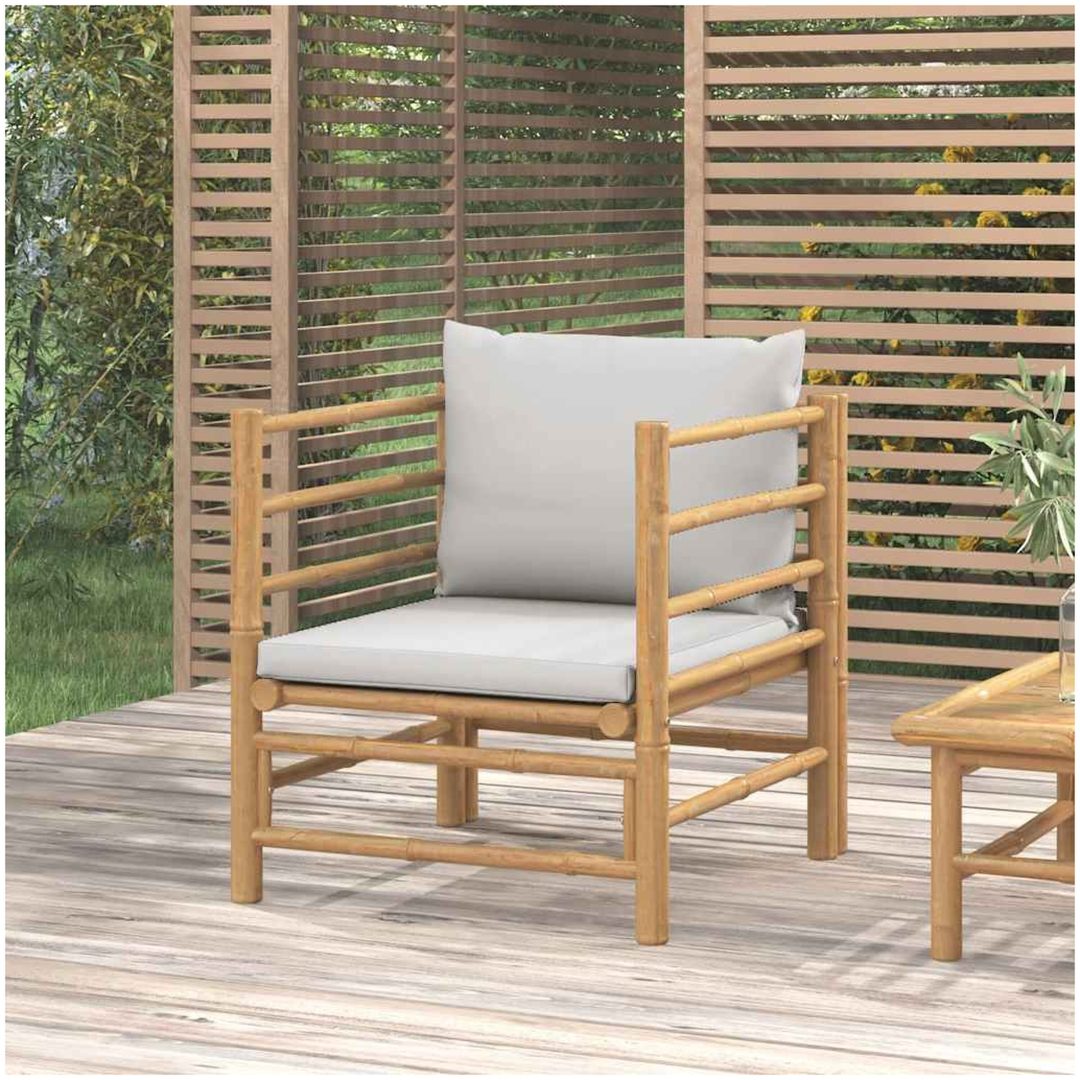 Soffa mittdel med ljusgråa dynor bambu vidaXL