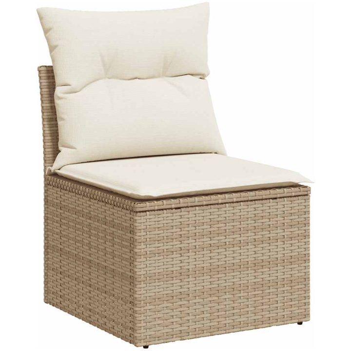 Soffa utan armstöd för trädgården med dynor beige konstrotting vidaXL – bild 2