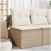 Soffa utan armstöd för trädgården med dynor beige konstrotting vidaXL – miniatyr 1