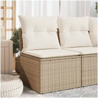 Soffa utan armstöd för trädgården med dynor beige konstrotting vidaXL
