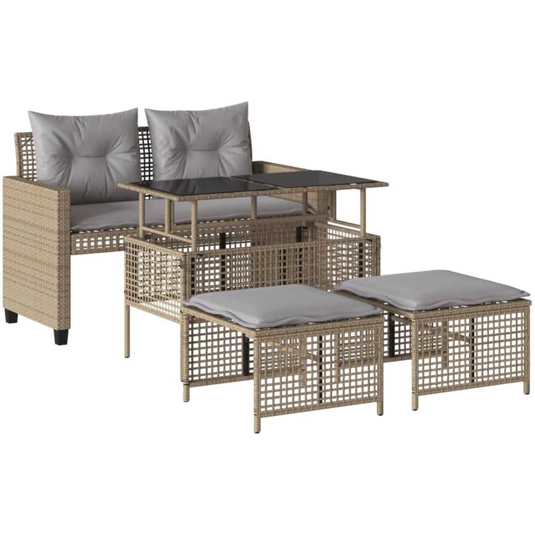 Soffgrupp för trädgård dynor 4 delar beige konstrotting glas vidaXL – bild 2