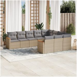 Soffgrupp för trädgård med dynor 10 delar beige konstrotting vidaXL