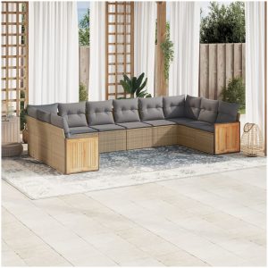 Soffgrupp för trädgård med dynor 10 delar beige konstrotting vidaXL