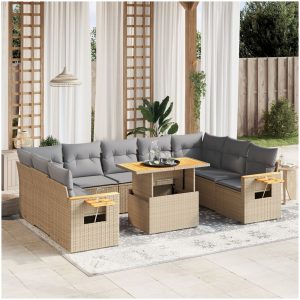 Soffgrupp för trädgård med dynor 10 delar beige konstrotting vidaXL