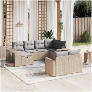Soffgrupp för trädgård med dynor 10 delar beige konstrotting vidaXL