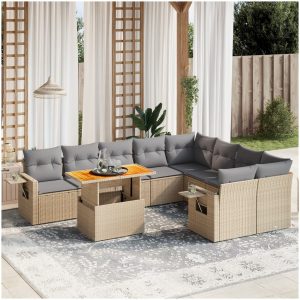 Soffgrupp för trädgård med dynor 10 delar beige konstrotting vidaXL