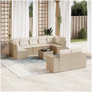 Soffgrupp för trädgård med dynor 10 delar beige konstrotting vidaXL
