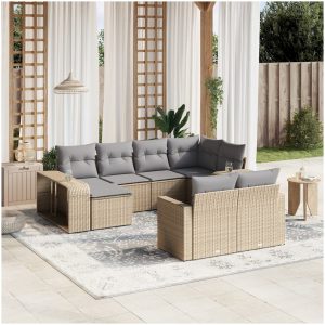 Soffgrupp för trädgård med dynor 10 delar beige konstrotting vidaXL