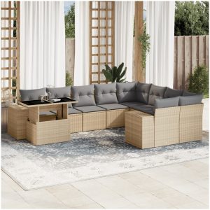 Soffgrupp för trädgård med dynor 10 delar beige konstrotting vidaXL