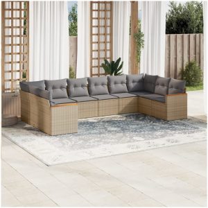 Soffgrupp för trädgård med dynor 10 delar beige konstrotting vidaXL