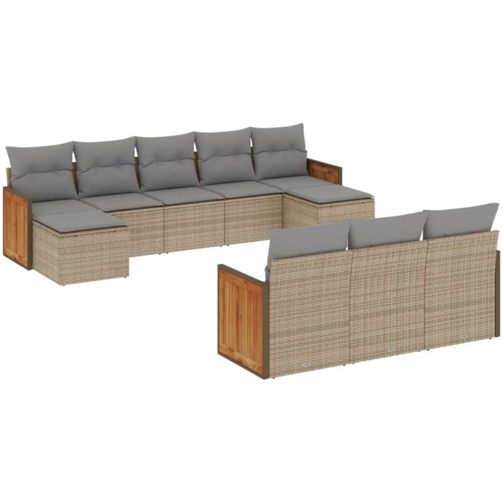 Soffgrupp för trädgård med dynor 10 delar beige konstrotting vidaXL – bild 2