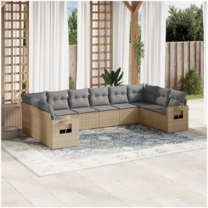 Soffgrupp för trädgård med dynor 10 delar beige konstrotting vidaXL