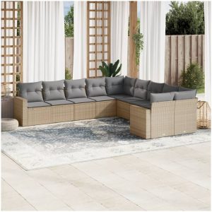 Soffgrupp för trädgård med dynor 10 delar beige konstrotting vidaXL
