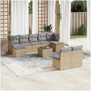 Soffgrupp för trädgård med dynor 10 delar beige konstrotting vidaXL