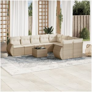 Soffgrupp för trädgård med dynor 10 delar beige konstrotting vidaXL