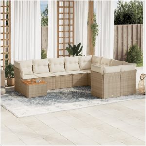 Soffgrupp för trädgård med dynor 10 delar beige konstrotting vidaXL