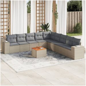 Soffgrupp för trädgård med dynor 10 delar beige konstrotting vidaXL