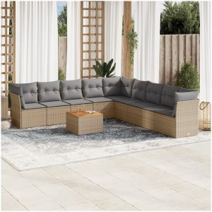 Soffgrupp för trädgård med dynor 10 delar beige konstrotting vidaXL